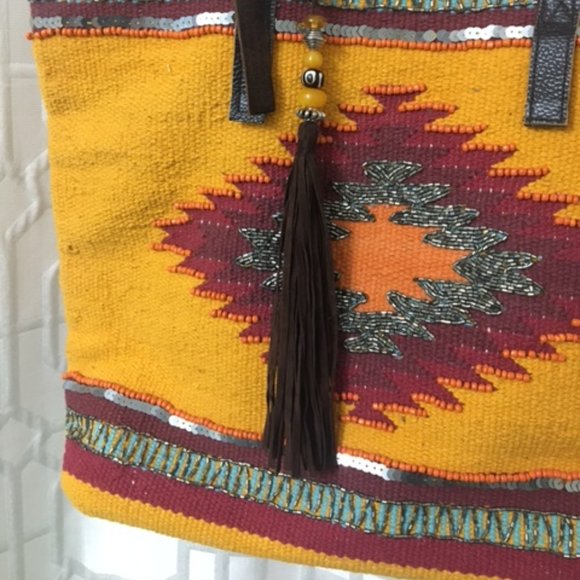 ALDO Boho Aztec Large Shopper Tote Leather Accents - Picture 5 of 5